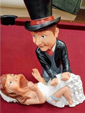 Novelty Groom and Bride Ceramic Wine Holder Figurine